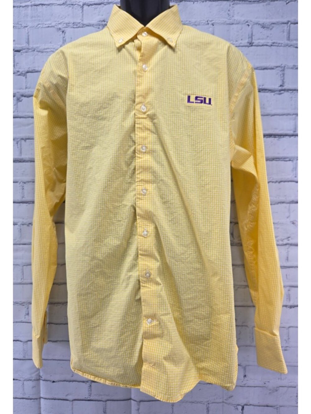 Horn Legend LSU Mens Yellow Gingham Button-Down Shirt XL